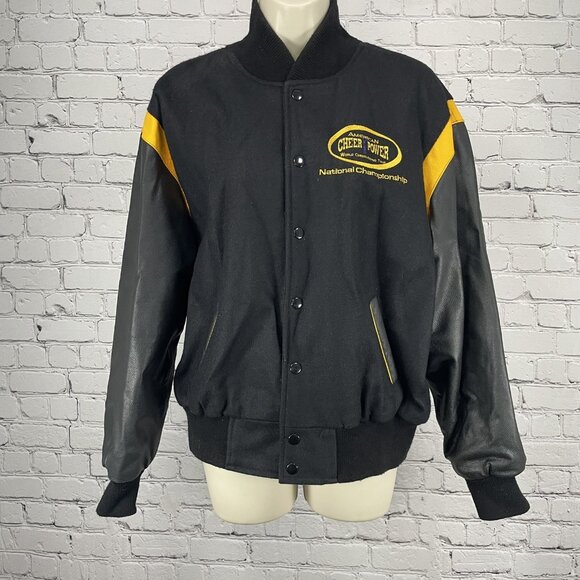 American Cheer Power Wool Leather National Champion Snap Jacket Size Youth Large - Picture 1 of 7